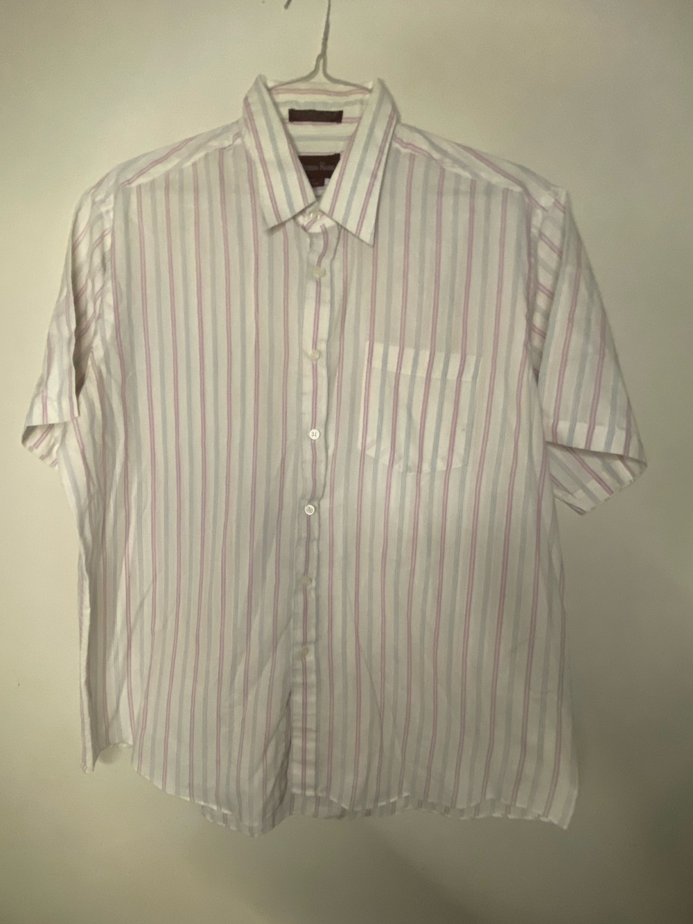 Adam’s Row  Short-Sleeve White Shirt with Pink and Blue Stripe